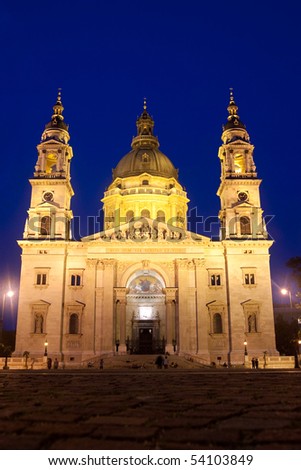 Saint Stephen's Basilica in Budapest - Hungary at night