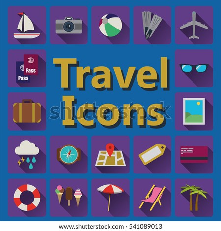 Traveling and transport flat icons for web design