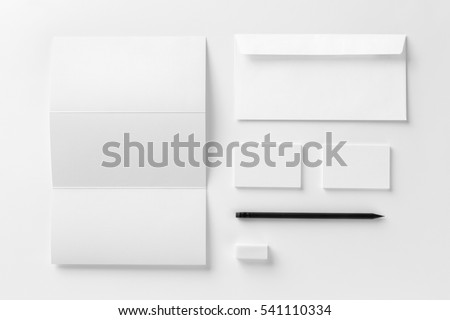 Corporate stationery set mockup. Blank white textured brand ID elements.