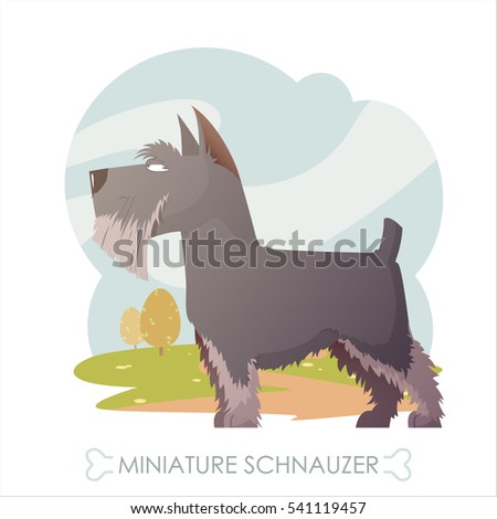 Dog walks in the park. Cartoon style. Vector collection.