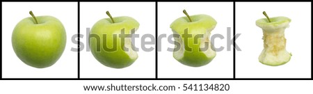 FOUR PICTURE SEQUENCE OF BITES IN GREEN APPLE
