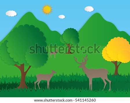 deers in the forest.paper art style.