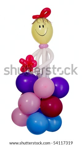 Happy figure of man with many balloons, fun concept