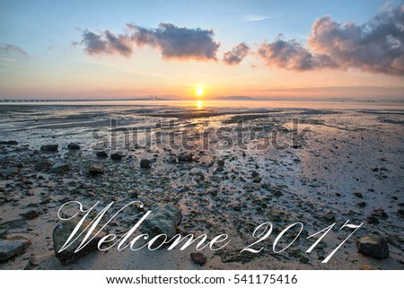 Beautiful blur landscape background with word " Welcome 2017 "