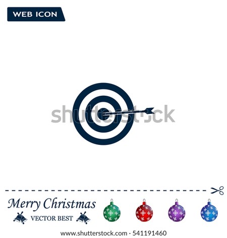 icon flat target with dart in black, isolated, shaded