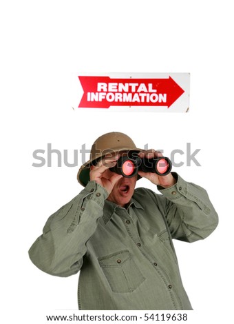 a man in a pith Helmet looks for information isolated on white