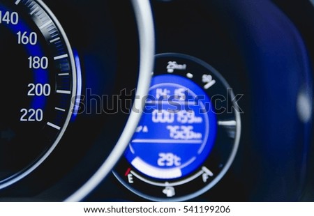 Closeup power gauge inside modern car console use for background with copy space