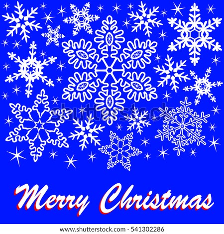 Christmas greeting card with snowflakes and text on a dark blue background