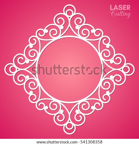Laser cut vector frame. Abstract frame with swirls, vector ornament, vintage frame. May be used for laser cutting. Photo frame with lace corners for paper cutting.