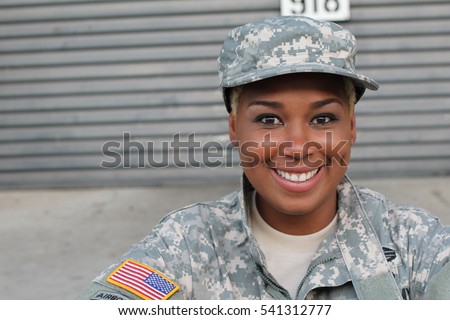 Veteran Soldier smiling and laughing. African American Woman in the military