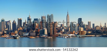 New York City panorama with Manhattan Skyline over Hudson River.