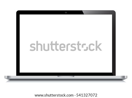 Realistic laptop incline 90 degree isolated on white background. computer notebook with empty screen. blank copy space on modern mobile computer. Royalty-Free Stock Photo #541327072