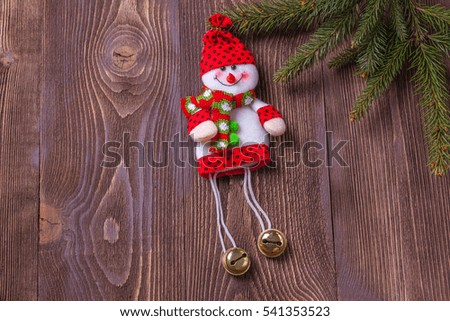 Christmas holidays composition on brown wooden background with copy space for your text
