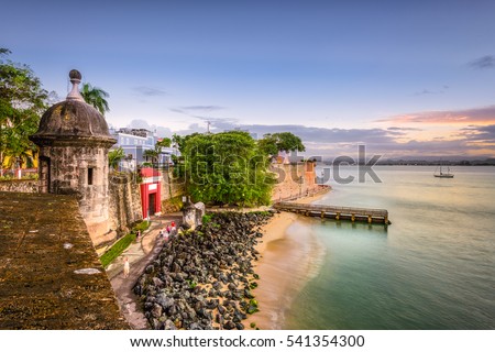 San Juan, Puerto Rico Caribbean coast along Paseo de la Princesa. Royalty-Free Stock Photo #541354300