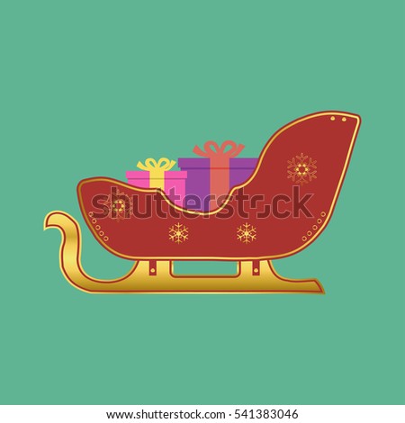 Santa Claus sleigh. Christmas sleigh with gifts. Vector illustration.