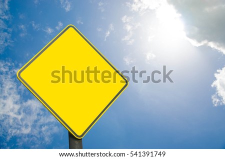 Traffic Signs yellow blank board blue sky with cloud background light effect