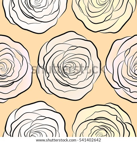 Neutral, white and beige rose flowers seamless pattern.