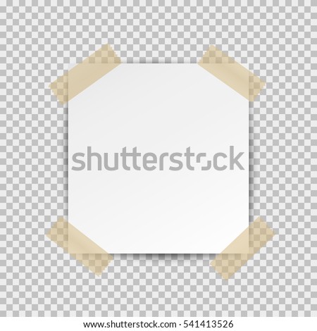 Post note paper sticker isolated on transparent background. Vector white office memo pin on translucent sticky tape with shadow.