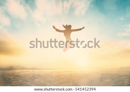 Good woman feel business celebration on beach background concept for family freedom life, hope in financial, kid retreat proud to insurance wellness support meeting, office life on holiday. Royalty-Free Stock Photo #541452394