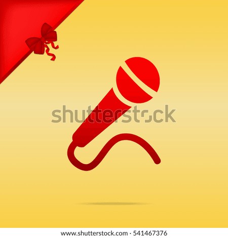 Microphone sign illustration. Cristmas design red icon on gold background.