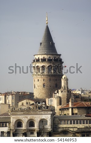 Galata Tower, A historical place in Istanbul Turkey made by Genoese Royalty-Free Stock Photo #54146953