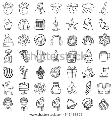 Hand drawn business package icons. 
There are simple icons related to winter and Christmas holiday.
