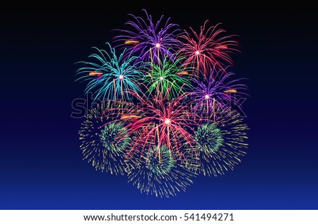 Colorful fireworks celebration and the twilight sky background.