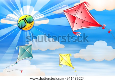 Kites flying in the sky illustration