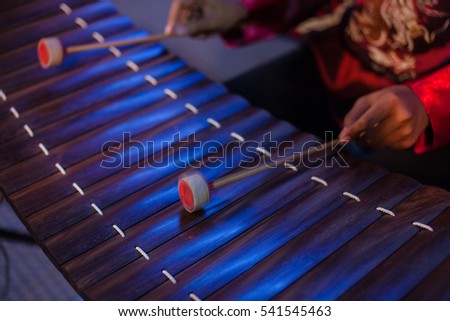  Thai  people play xylophone,Thai traditional gamelan music instrument