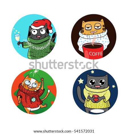 vector image of festive funny cats, icons
