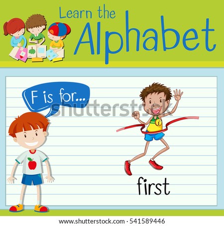 Flashcard letter F is for first illustration