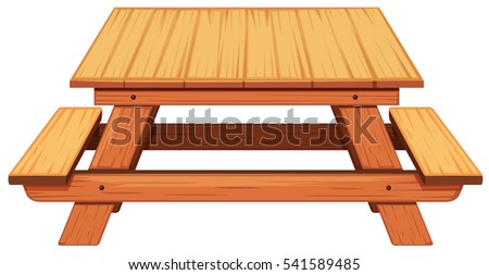 Wooden picnic table on white background illustration