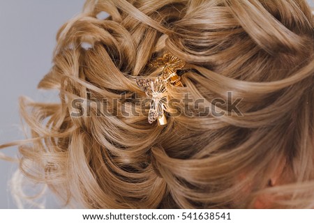 Butterfly hair clip accessory decoration on beautiful hairstyle Royalty-Free Stock Photo #541638541