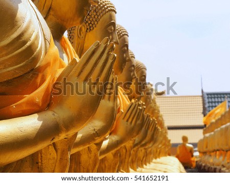 Close up of hand Buddha Sculpture in Makha Bucha Memorial Park in Nakhon Nayok, Thailand, 2016