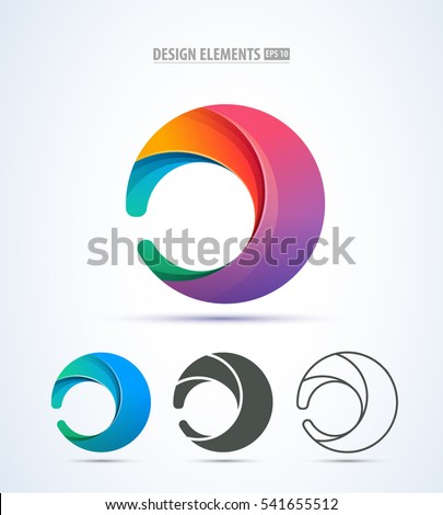 Vector abstract circle swirl logo design elements. Origami paper style, flat, line art