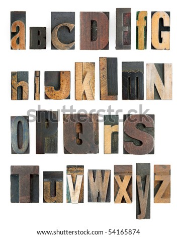 complete letterpress high resolution alphabet with wooden blocks