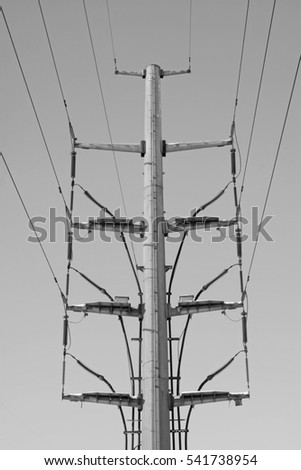 Electric steel rod in the blue sky background, closeup of photo