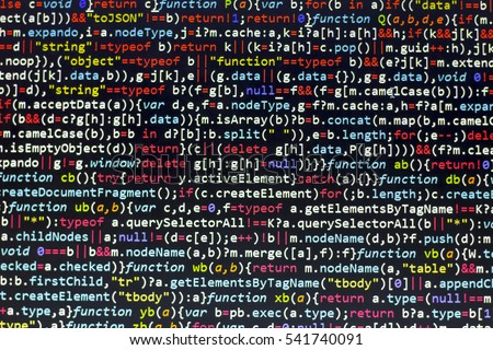 Javascript code. Computer programming source code. Abstract screen of web developer. Colorful digital technology modern background. Shallow depth of field. Code is created by myself.
