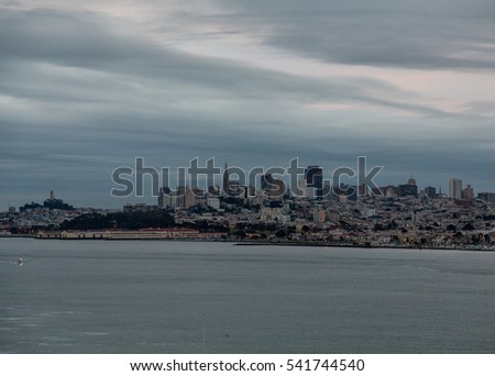 The skyline of San Francisco just before sunrise