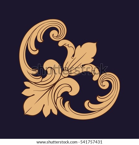 Gold vintage baroque ornament retro pattern antique style acanthus. Decorative design element filigree calligraphy vector. You can use for wedding decoration of greeting card and laser cutting.