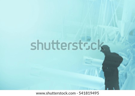 silhouette of construction worker , under construction concept