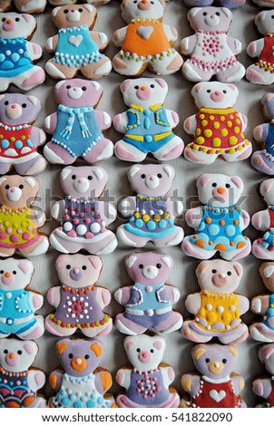 Teddy bears background , cookies and toy