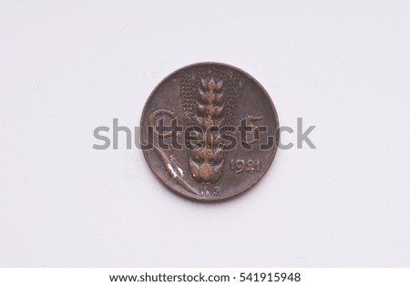 Old 5 cent of Italian Lira coin