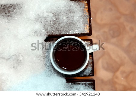 Drinking a cup of tea on a snowy cold winter day in Uludag, Bursa, Turkey. Ski resort
