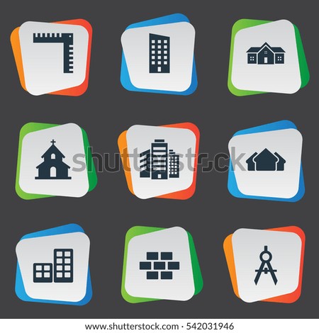 Set Of 9 Simple Construction Icons. Can Be Found Such Elements As Superstructure, Residence, Stone And Other.
