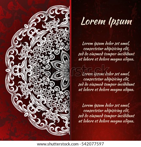 Flyer holiday card, frame for congratulations on your wedding, Valentine's day, birthday, invitation, gratitude, celebration, Declaration of love. Vector red background with a mandala pattern. eps10