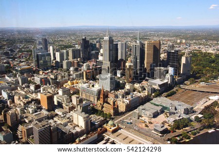Melbourne skyline from bird's eye view