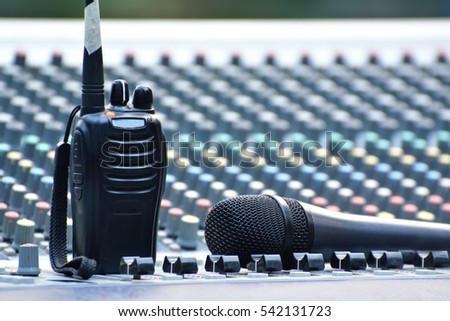 Audio mixer, music equipment in a live concert 