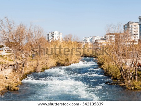 Duden River.  The Duden River in Antalya, southern Turkey is pictured approaching the falls into the Mediterranean Sea.