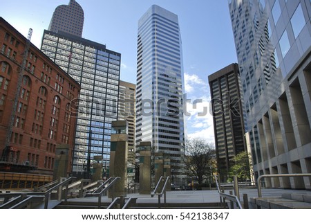 Detail of futuristic skyscrapers in Denver in USA
